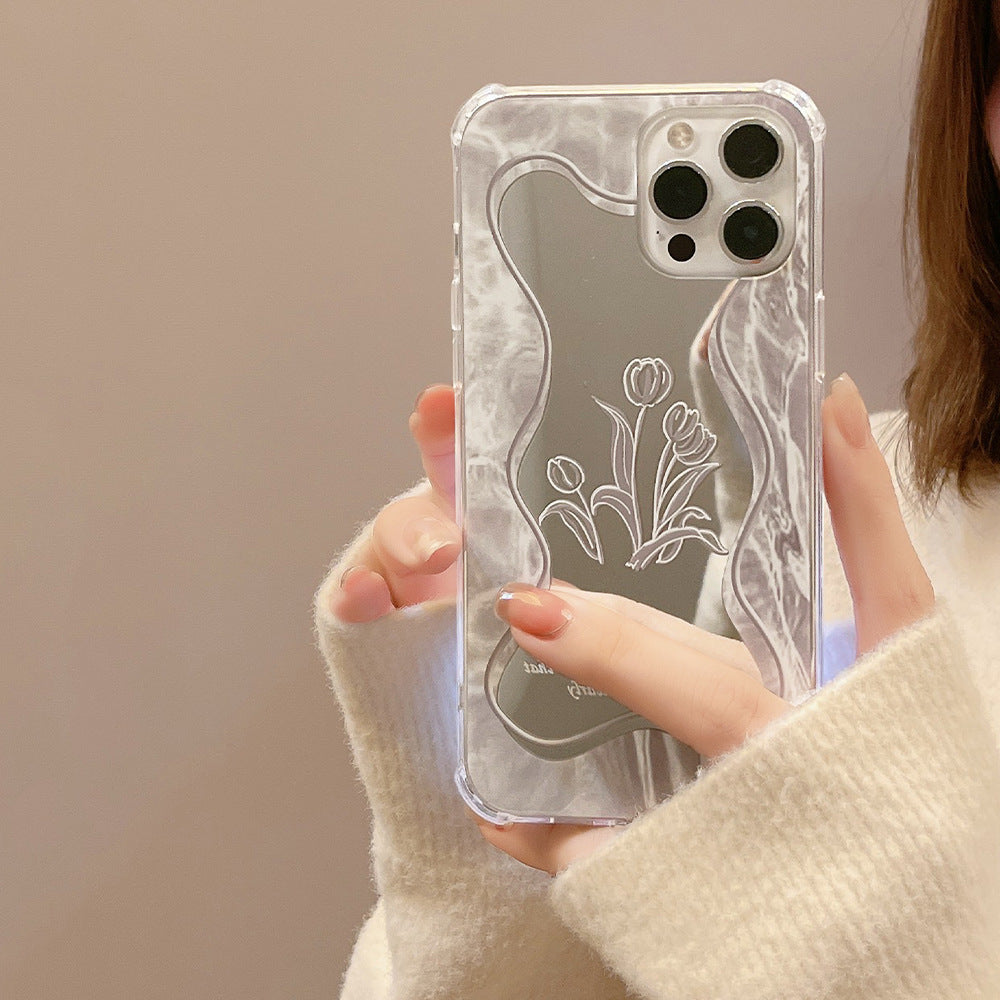 Cold wind flower mirror 16pro max apple iphone17 mobile phone case 15 sets 11 women 8plus suitable X