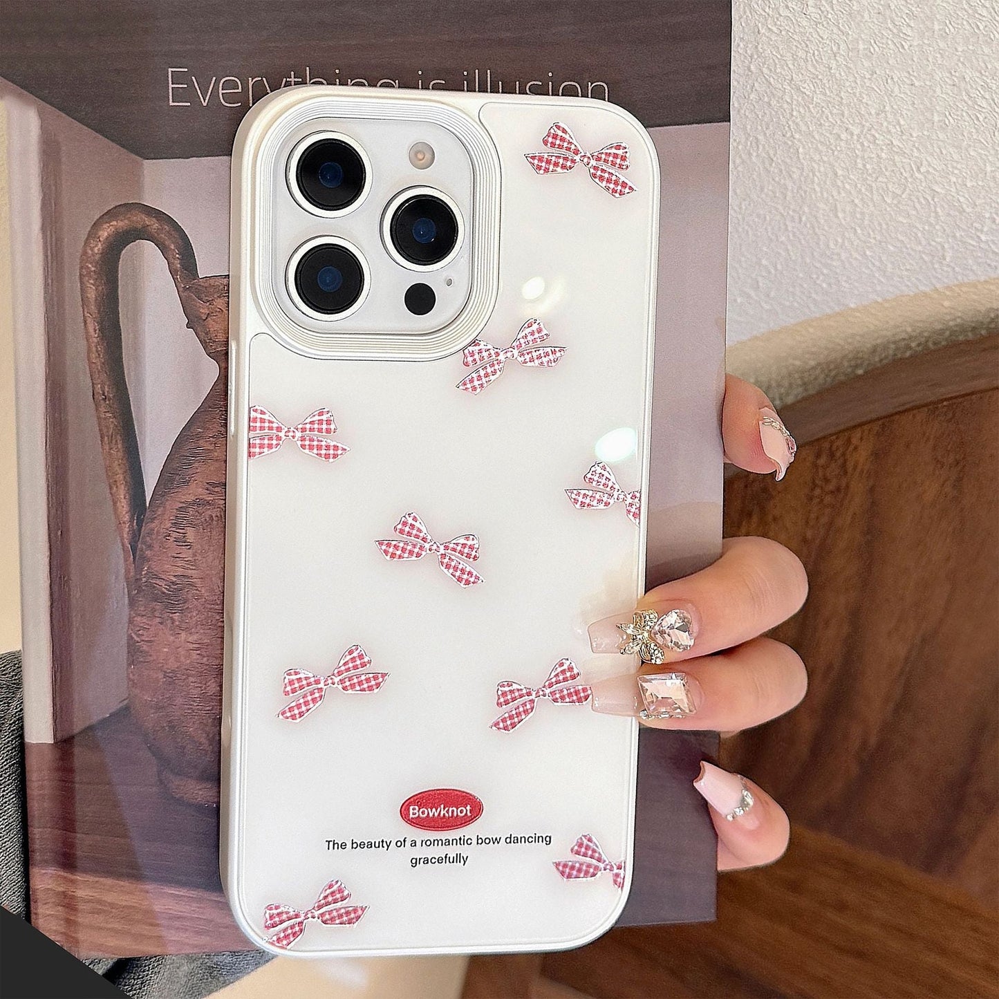 Funda de teléfono para iPhone 17 con lazo a cuadros rojos dorados Apple 14 para cristal duro 16promax 13 dulce
