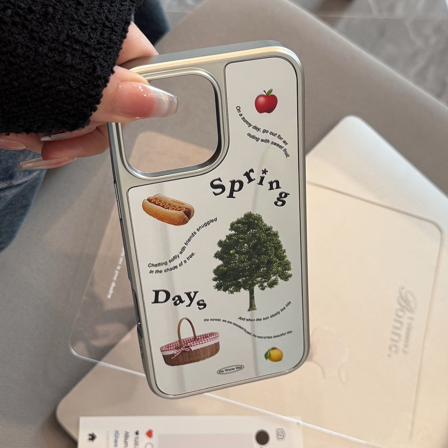 El picnic de primavera es adecuado para la funda de teléfono móvil Apple 15promax, espejo iPhone16, galvanoplastia dura 14, Huawei coreano.