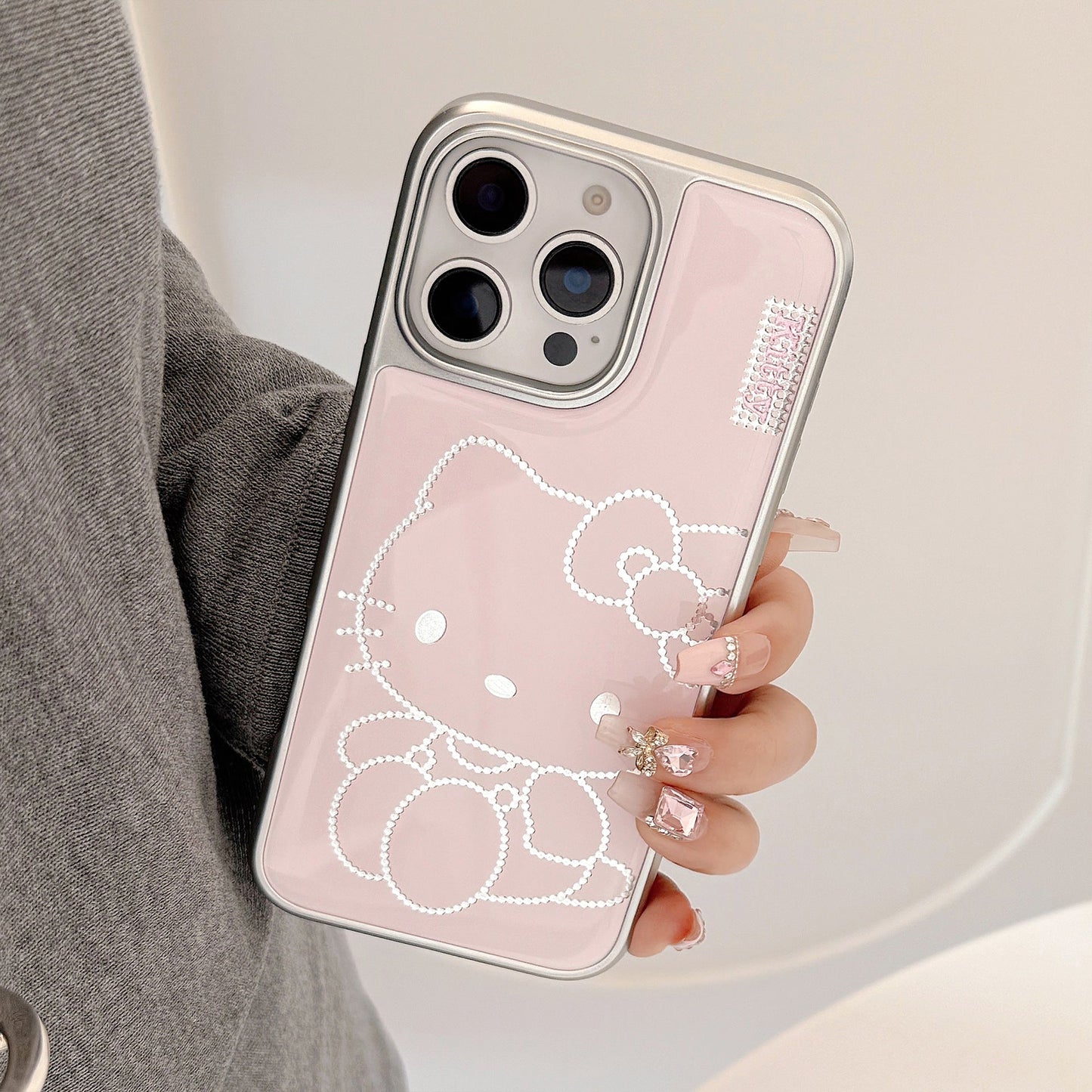Funda de teléfono móvil dorada para iPhone 16, 15 Pro Max, gato de dibujos animados rosa, para Apple 14, 13, epoxy 17, para Huawei