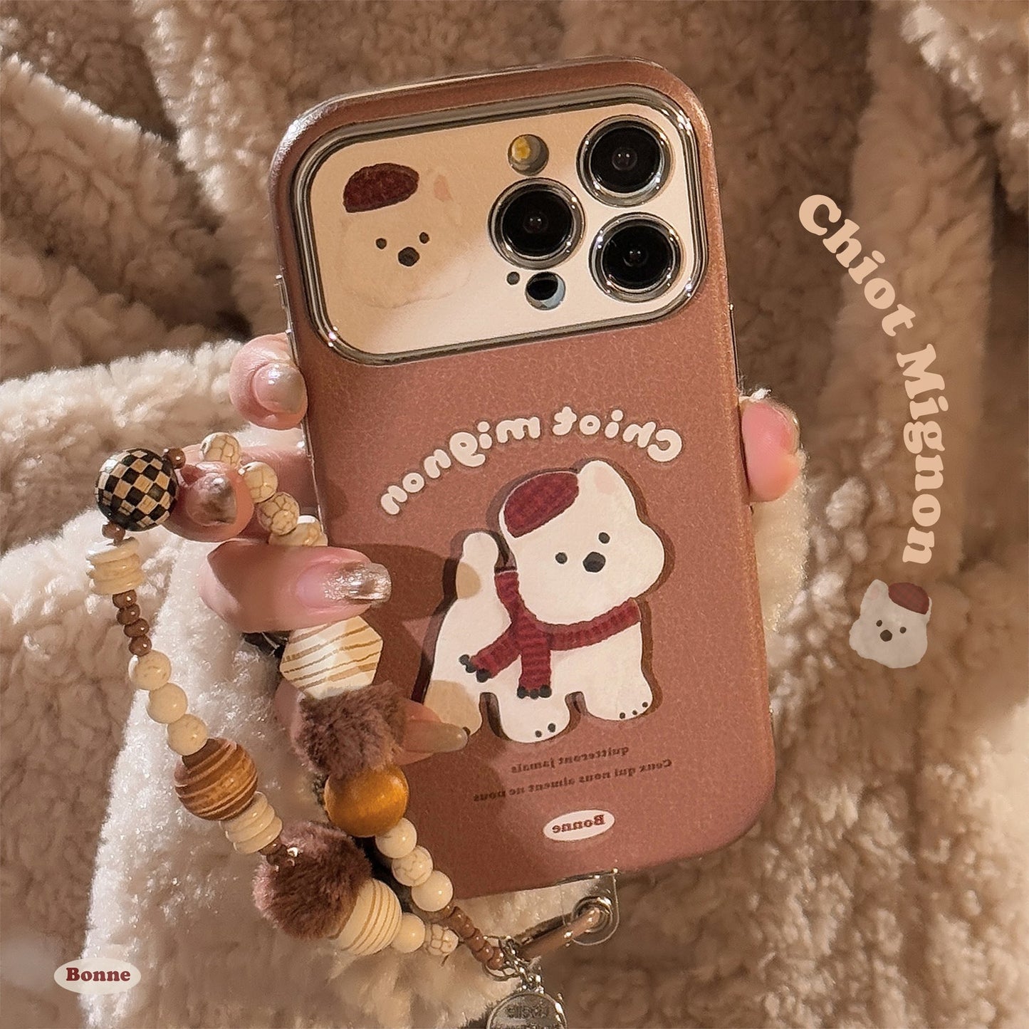 Funda de teléfono móvil tridimensional marrón West Highland adecuada para Apple 15promax iphone16 de cuero de dibujos animados con cordón 17 14