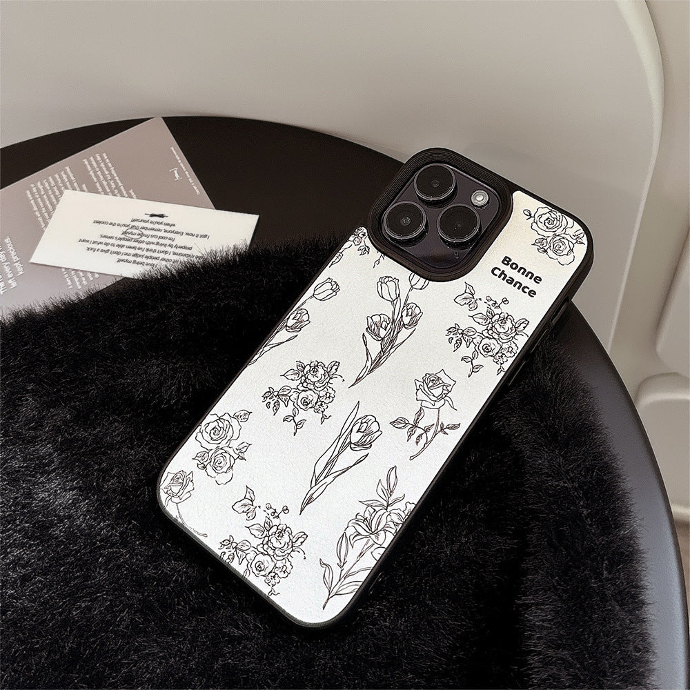 Funda de piel de cordero para iPhone 15 17promax Rosa Camelia 11 para iPhone 16 Art Premium 12
