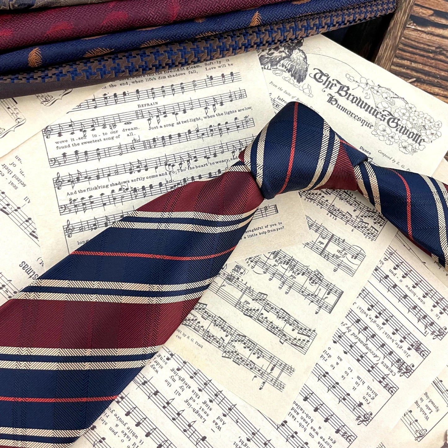 Men's Ties Retro Coffee Color Orange Red Striped Tie Hand Hit 8CM