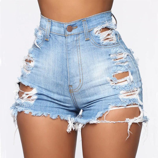 Pantalones cortos de mezclilla rasgados de alta elasticidad para mujer