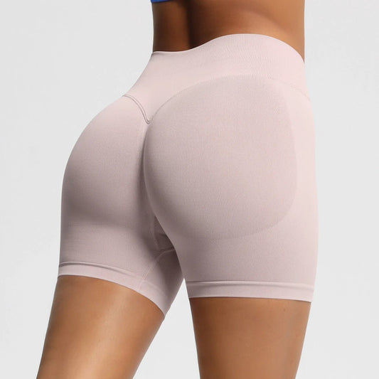 Pantalones cortos de fitness de cintura alta sin costuras de tres secciones para mujer, pantalones cortos de yoga deportivos