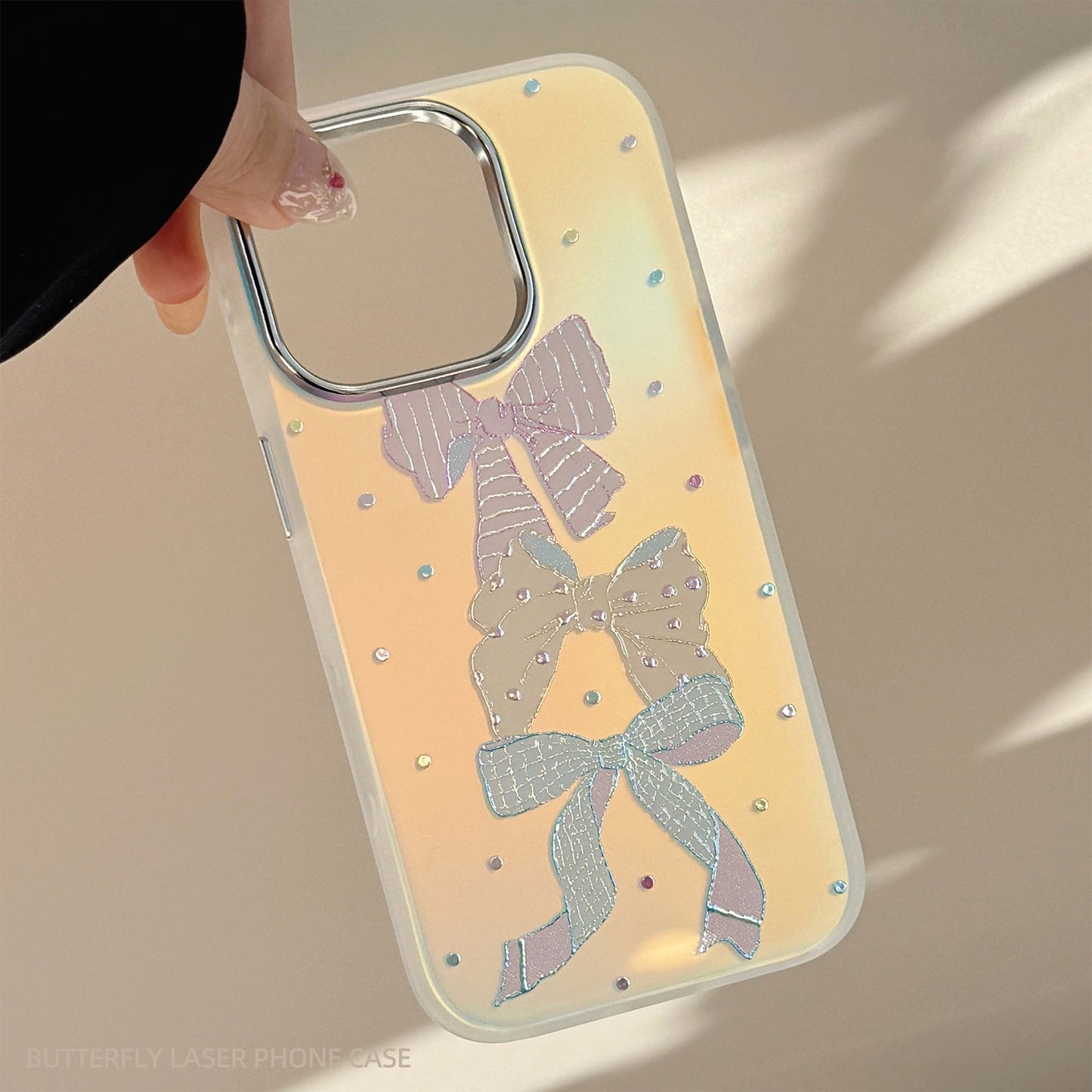 Gilt applicable iphone15Promax mobile phone case 16 color polka dot bow 13 sweet 17 anti-drop laser