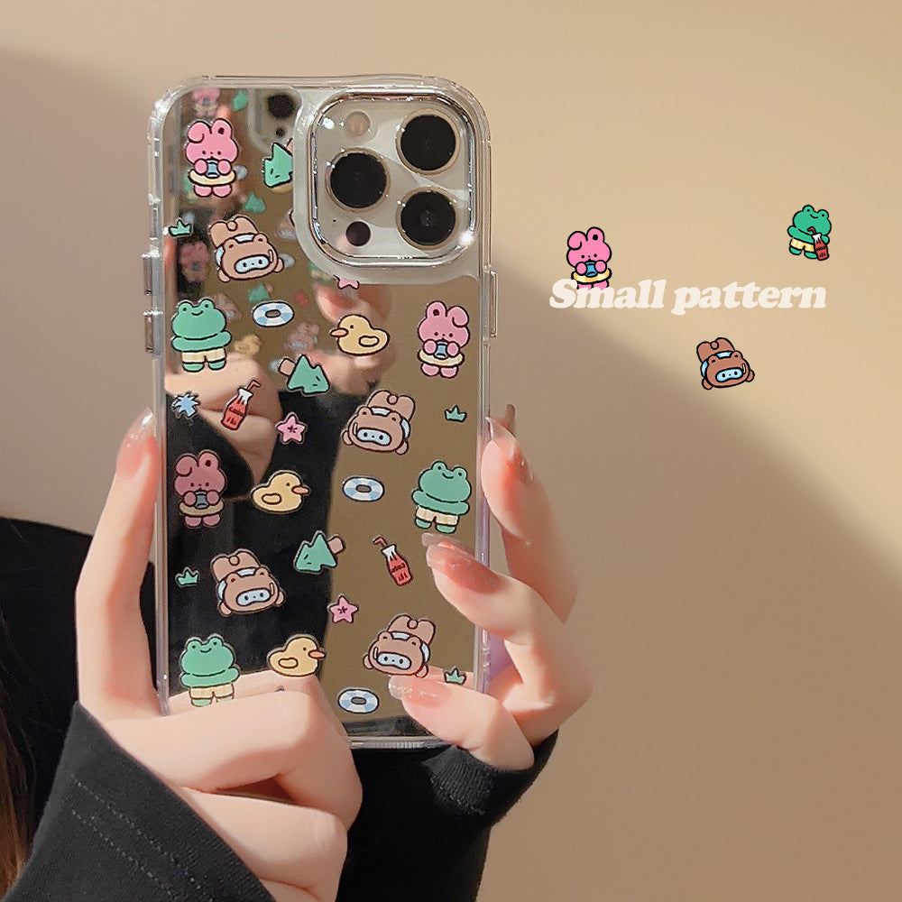 ins wind cute 17pro max for iphone16 iPhone case 12 makeup mirror 11 electroplated mirror 15