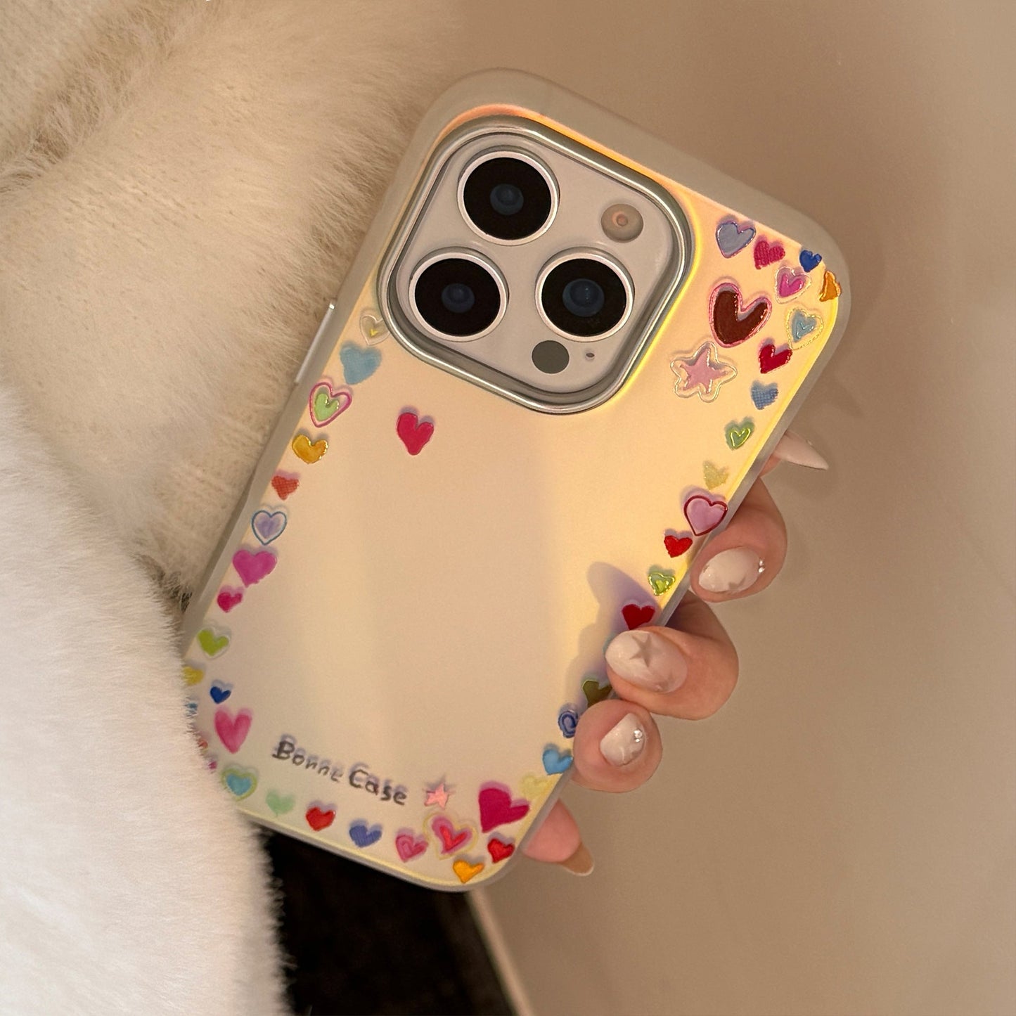 Gilt rainbow love for iphone16Promax mobile phone case 17 dopamine color 13 laser 14 anti-drop