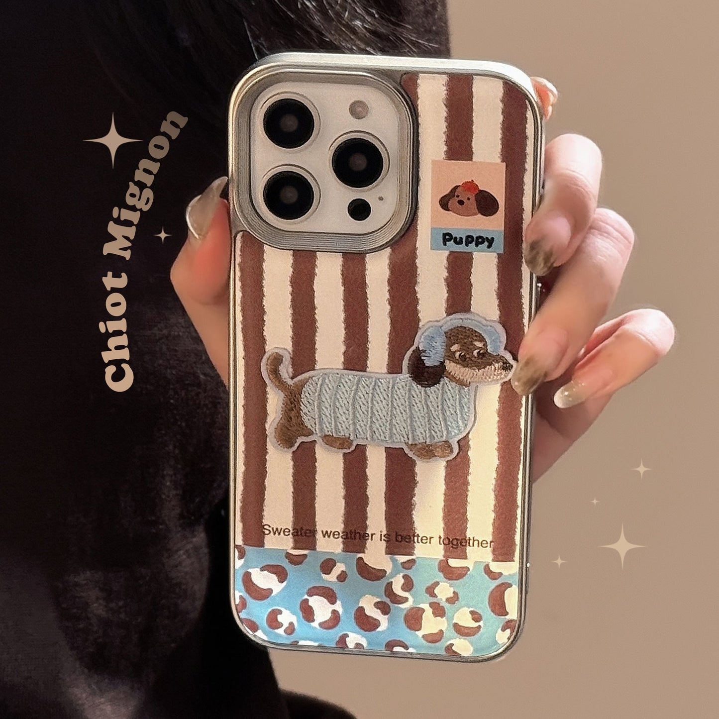Divertida carcasa 3D de cachorro para iPhone 16, 17promax, con corteza tridimensional para iPhone 15, galvanizada para iPhone 13, 14