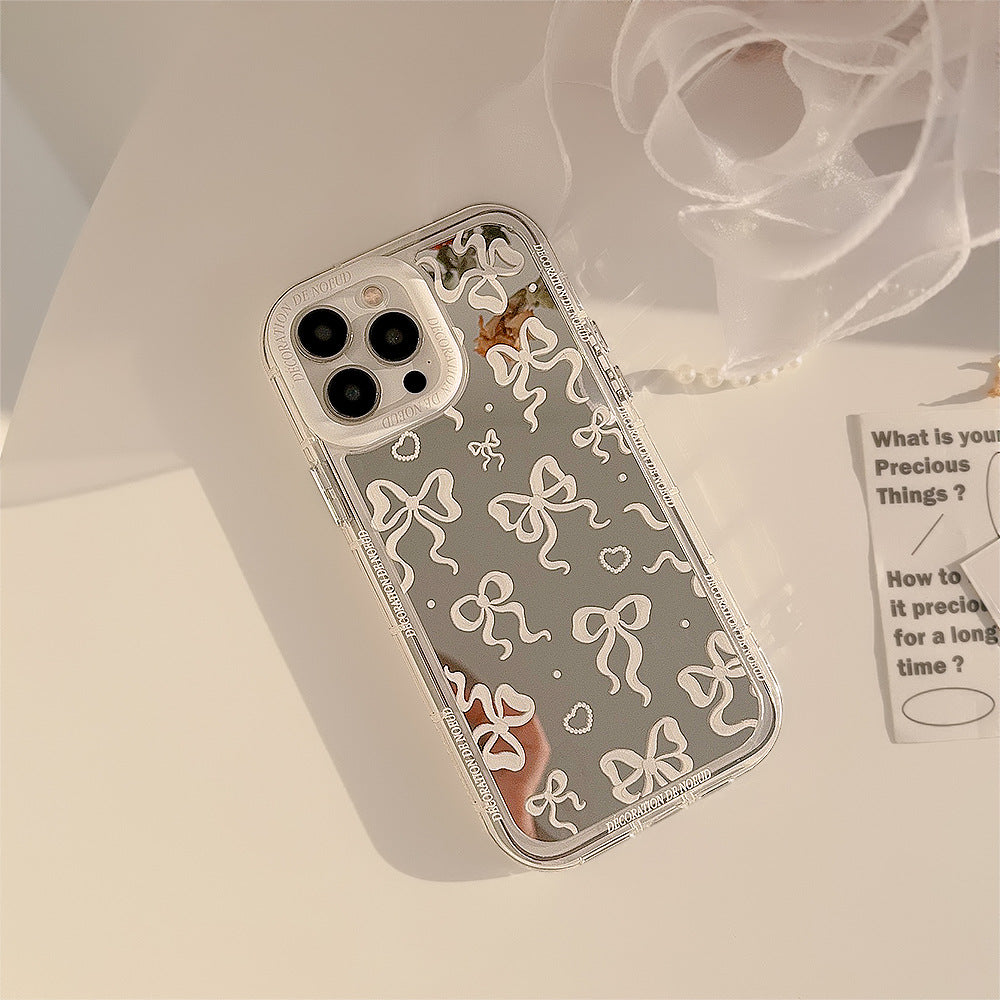 Espejo de lazo para 17ProMax funda de teléfono móvil Apple 16 estilo princesa de temperamento iPhone15 transparente 11 12