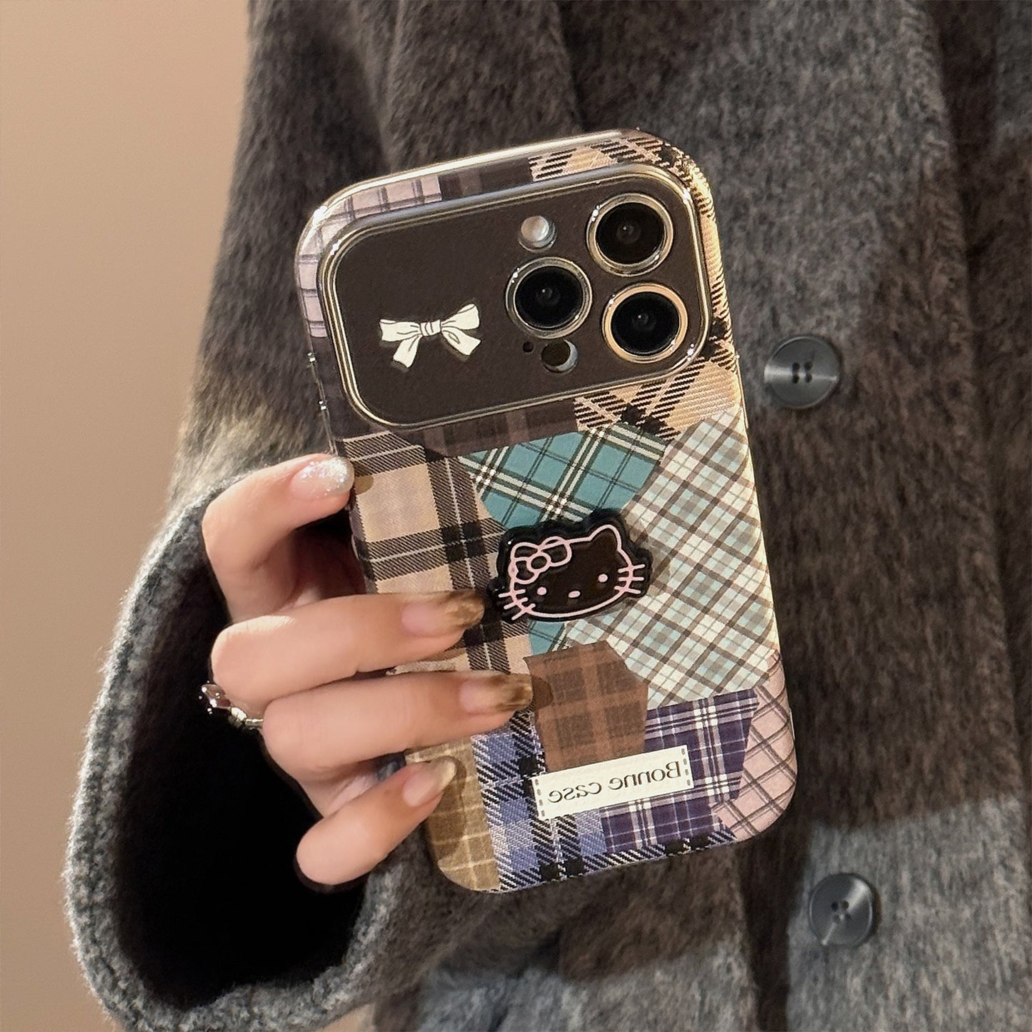 Funda de teléfono móvil Retro a cuadros para gato 14 para 15promax Apple iphone16 tridimensional 17 cuero 13