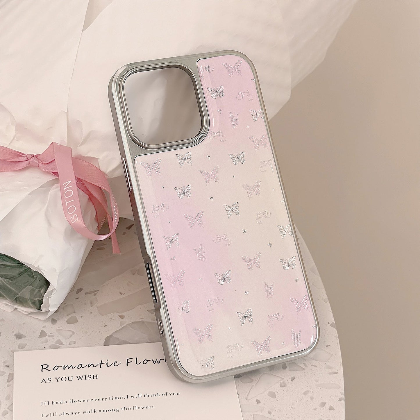 Funda de teléfono móvil iPhone 15 con purpurina en polvo, mariposa, manzana, 16 Pro Max, resina epoxi 17, adecuada para Huawei Mate 70.