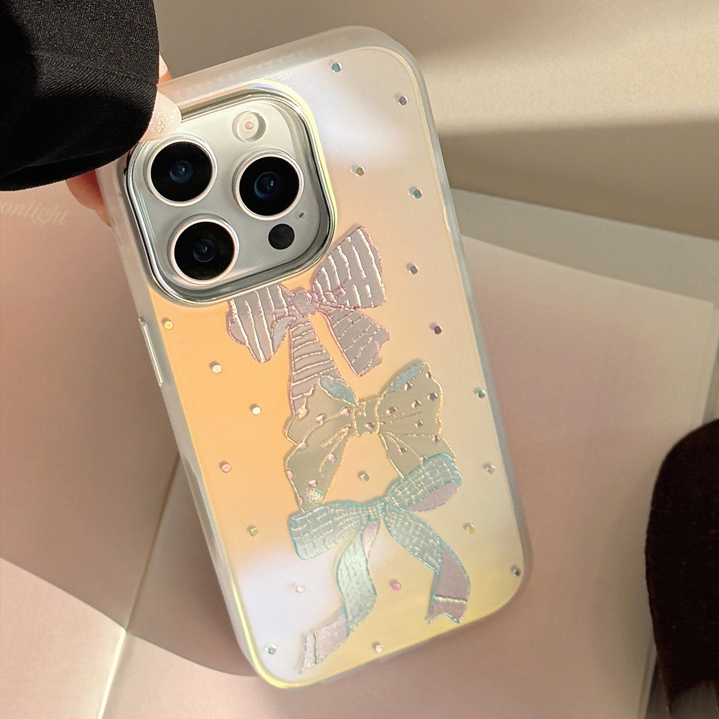 Gilt applicable iphone15Promax mobile phone case 16 color polka dot bow 13 sweet 17 anti-drop laser