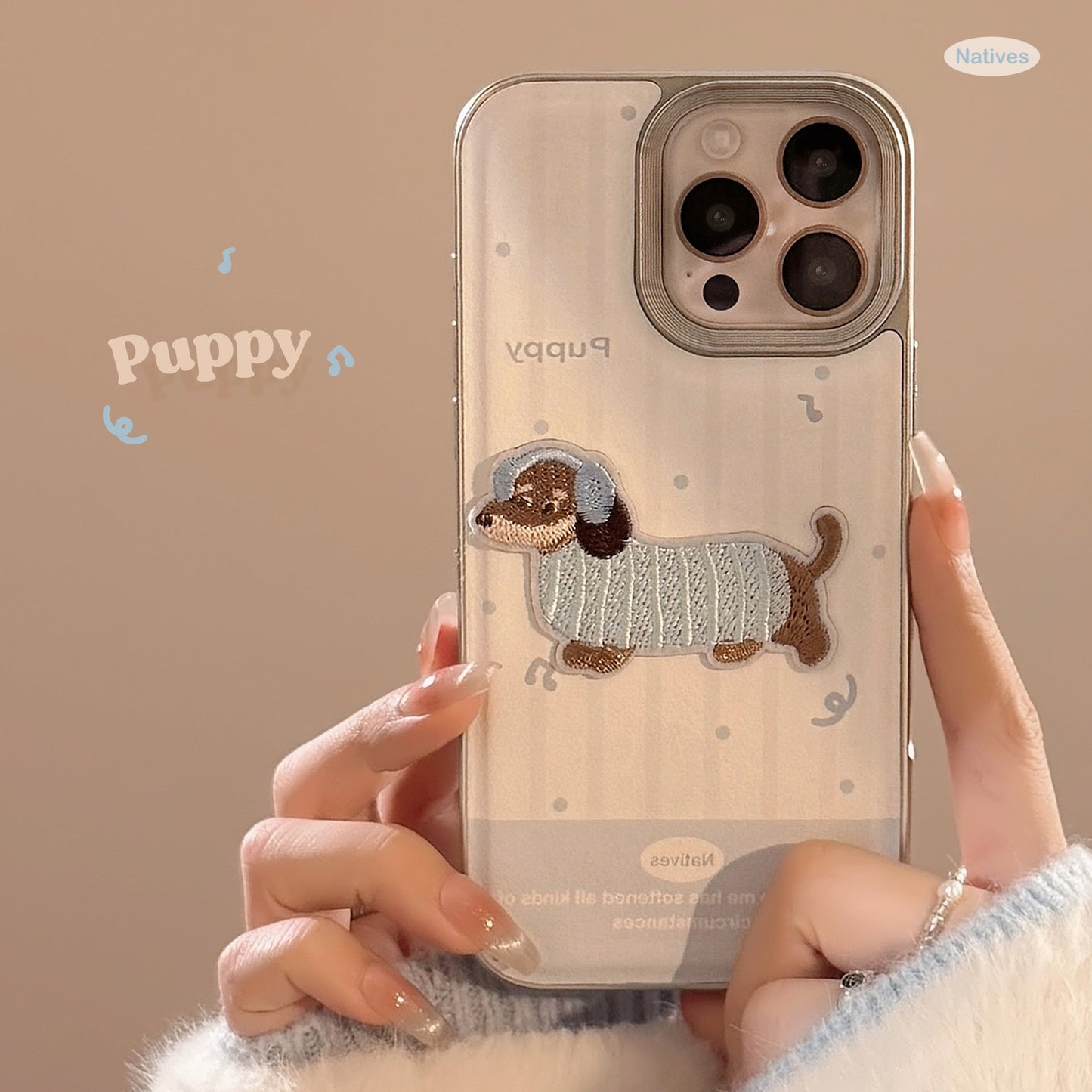 Leche azul bonito bordado cachorro manzana 16 funda de teléfono móvil 17promax cortical aplicación tridimensional iPhone15 suave 14