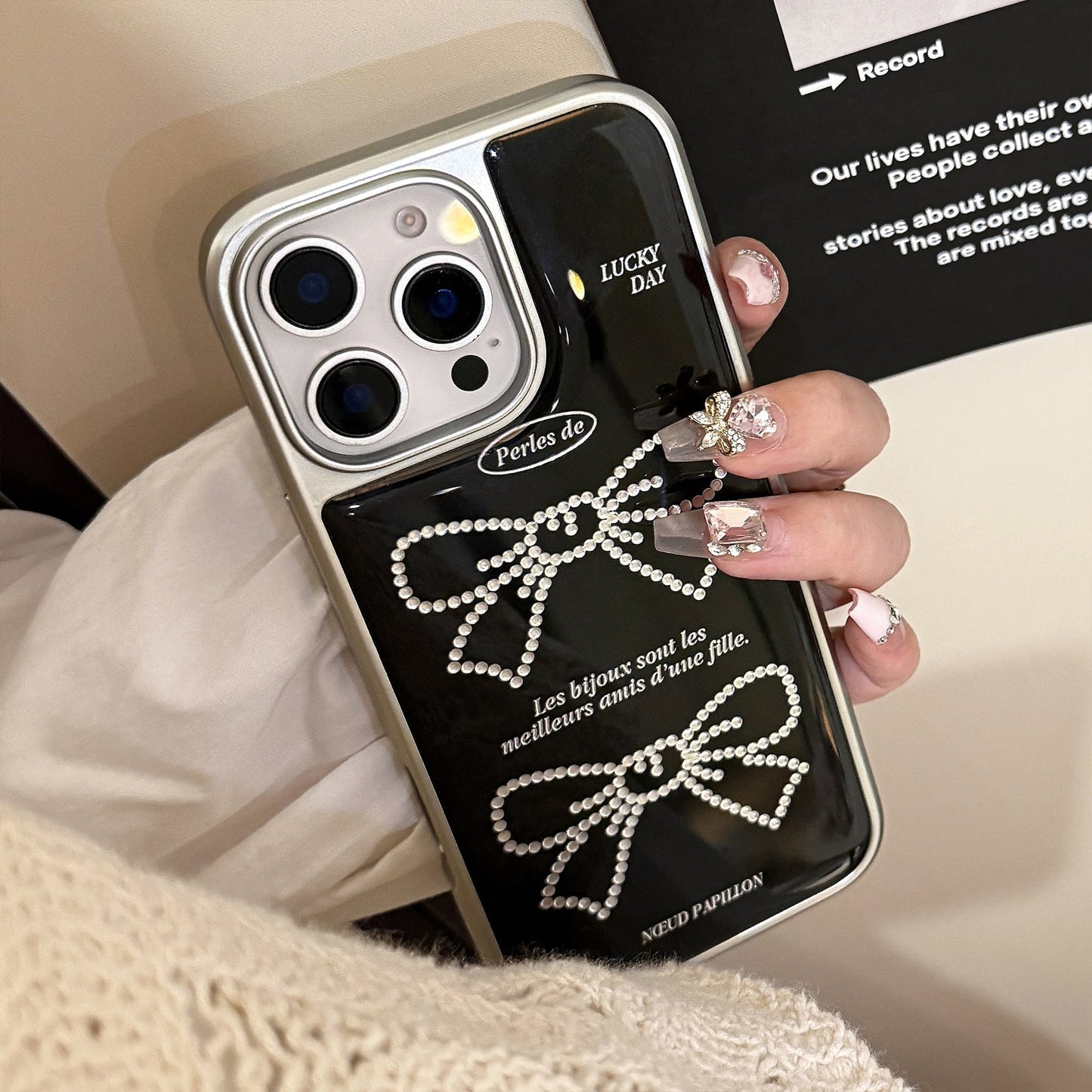 Funda de teléfono móvil Gilt aplicable Apple 15promax iPhone16 lazo dulce y fresco 17 coreano 14 galvanoplastia Huawei