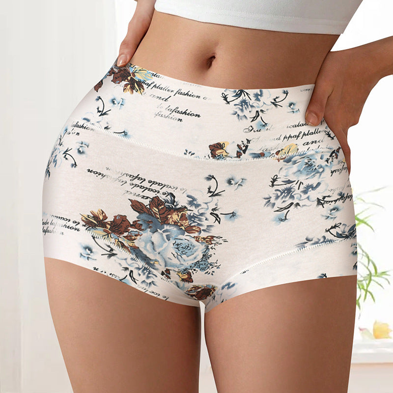 Contraste de color de moda, bragas bóxer de mujer con flores grandes, vaina sexy, vientre contraído, algodón puro