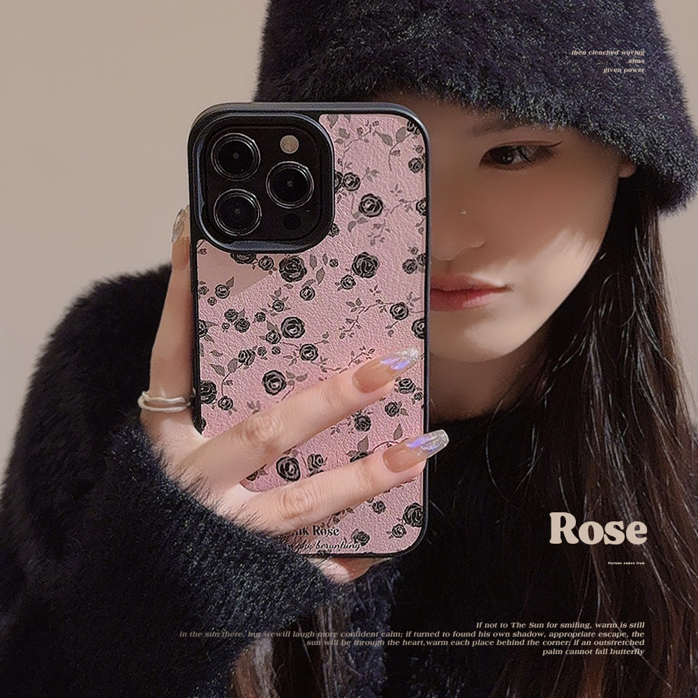 Funda para teléfono móvil Black Rose Flower Apple 15 17promax Polvo suave 11 Adecuada para iPhone16 Cortex 12 Premium