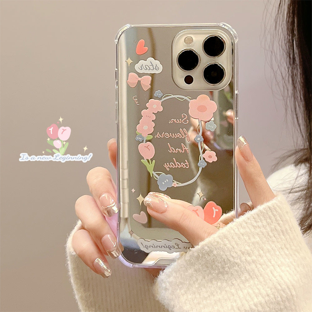 Funda para iPhone 17 floral pequeña y fresca, Apple 16Promax, 15 de silicona, 11/12, espejo de maquillaje X