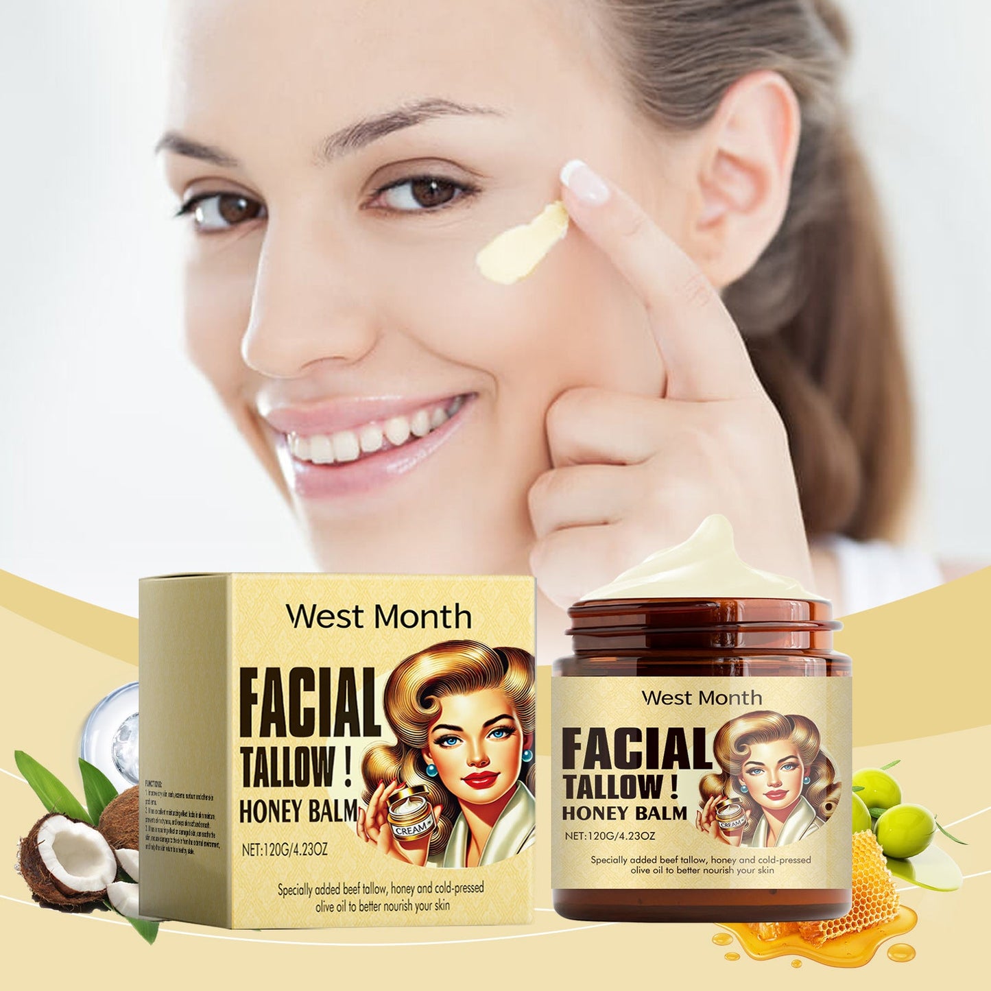 Beef Tallow Face Cream Anti-Wrinkle Moisturizing Dry Improve Redness Soothing Repair Firming Nourishing Smooth Facial Skin Care