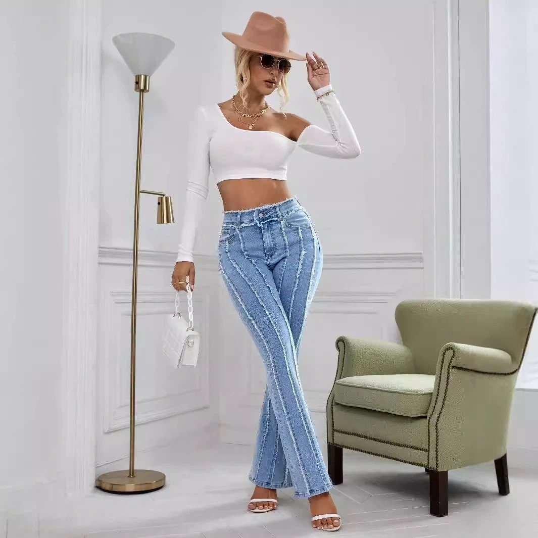Slightly Flared Wadding Edge Jeans For Women