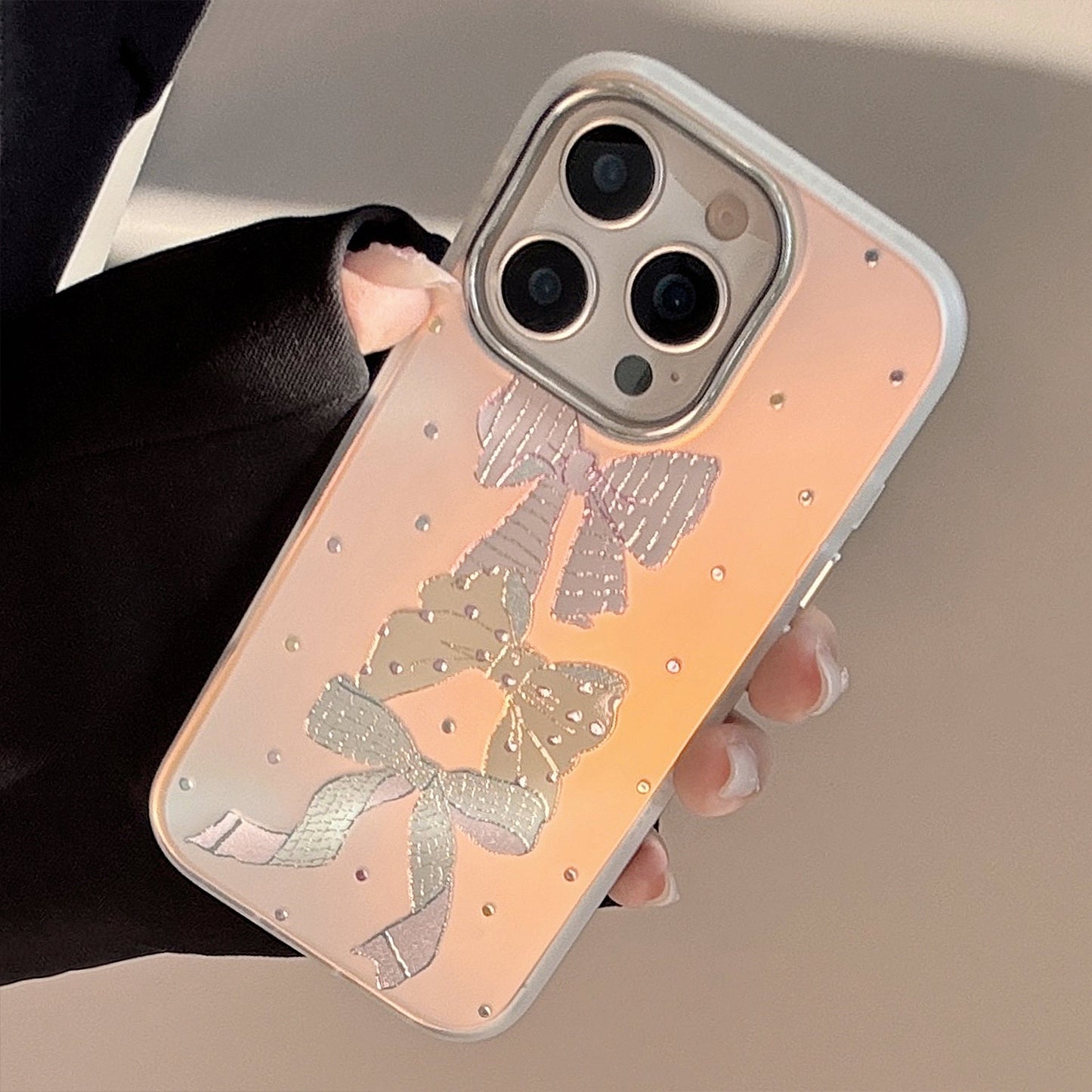 Gilt applicable iphone15Promax mobile phone case 16 color polka dot bow 13 sweet 17 anti-drop laser