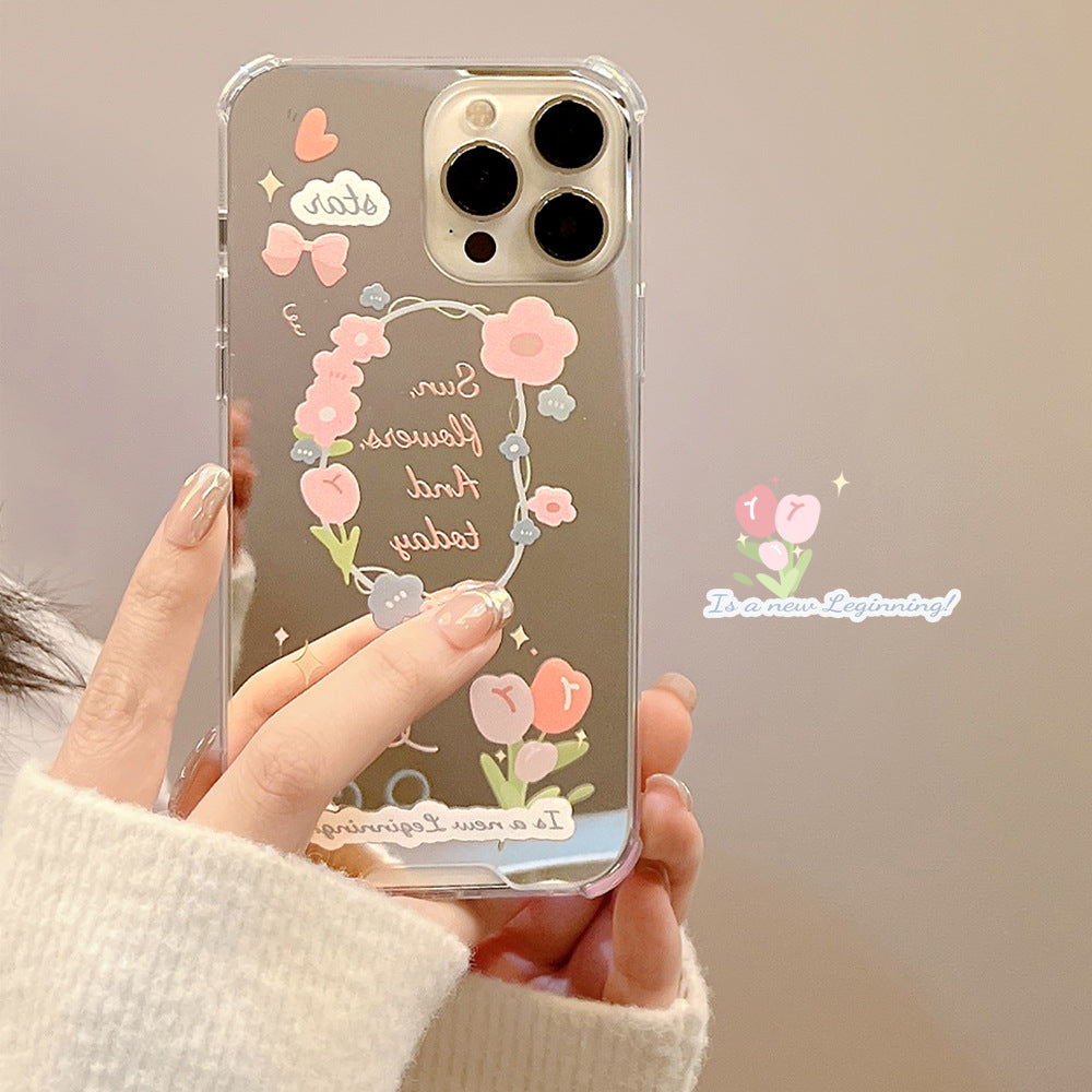Funda para iPhone 17 floral pequeña y fresca, Apple 16Promax, 15 de silicona, 11/12, espejo de maquillaje X