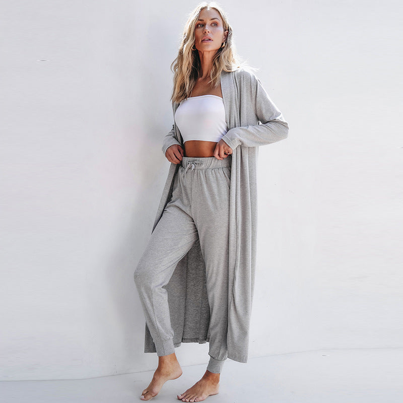 Traje casual de manga larga de color sólido, simple y versátil para mujer, otoño
