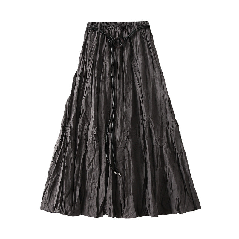 High Waist Skirt Women Autumn Korean Sense of Design Pleated Retro Slimming A line Umbrella Skirt