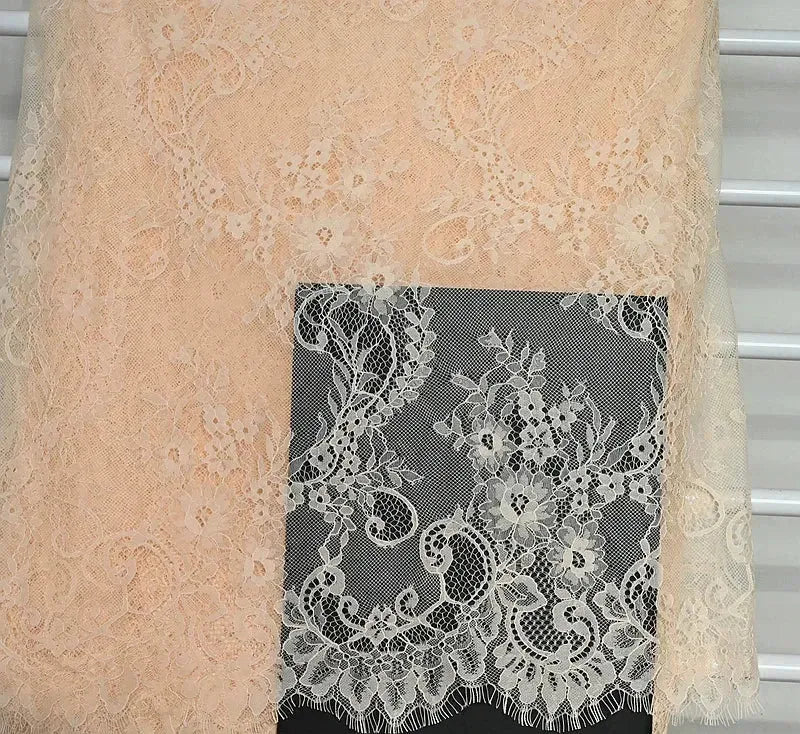 3Meters/lot Off White French Chantilly Lace Fabric , Eyelash Embroidery Lace Craft Bridal Veil Lace Accessory 150cm Width