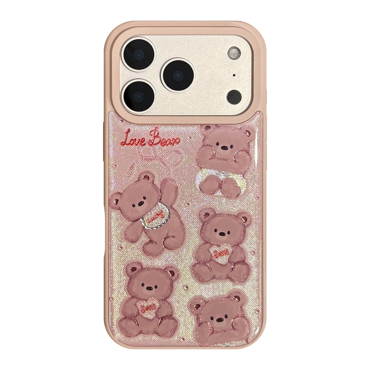 Gilt Apple 17promax mobile phone case 16 Epoxy 13 for iPhone15 pink bear doll Huawei Samsung