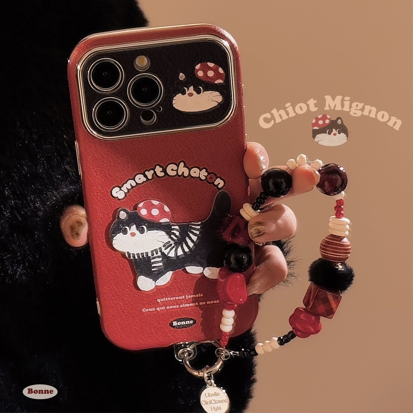 ins rojo gato de dibujos animados adecuado para funda de iPhone 16pro max iPhone 15 cuero dibujos animados 17 cordón