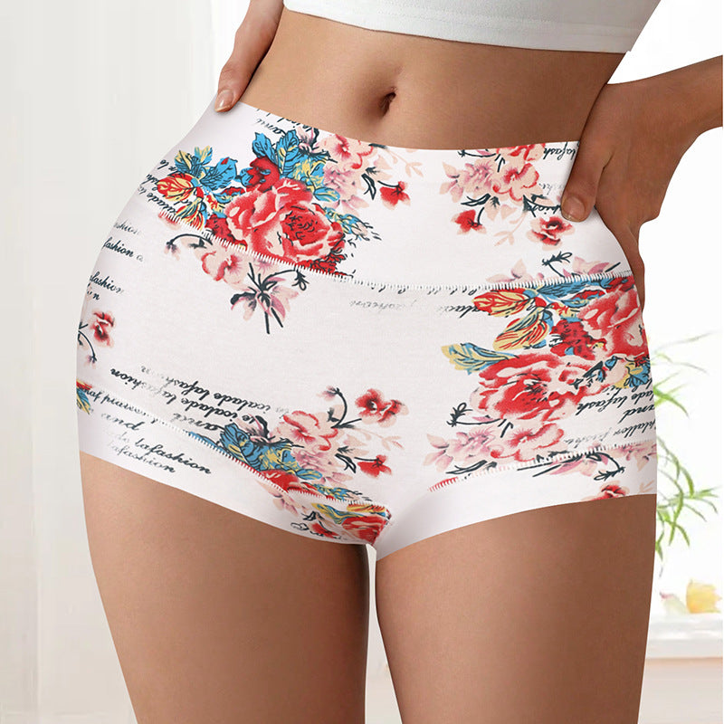 Contraste de color de moda, bragas bóxer de mujer con flores grandes, vaina sexy, vientre contraído, algodón puro