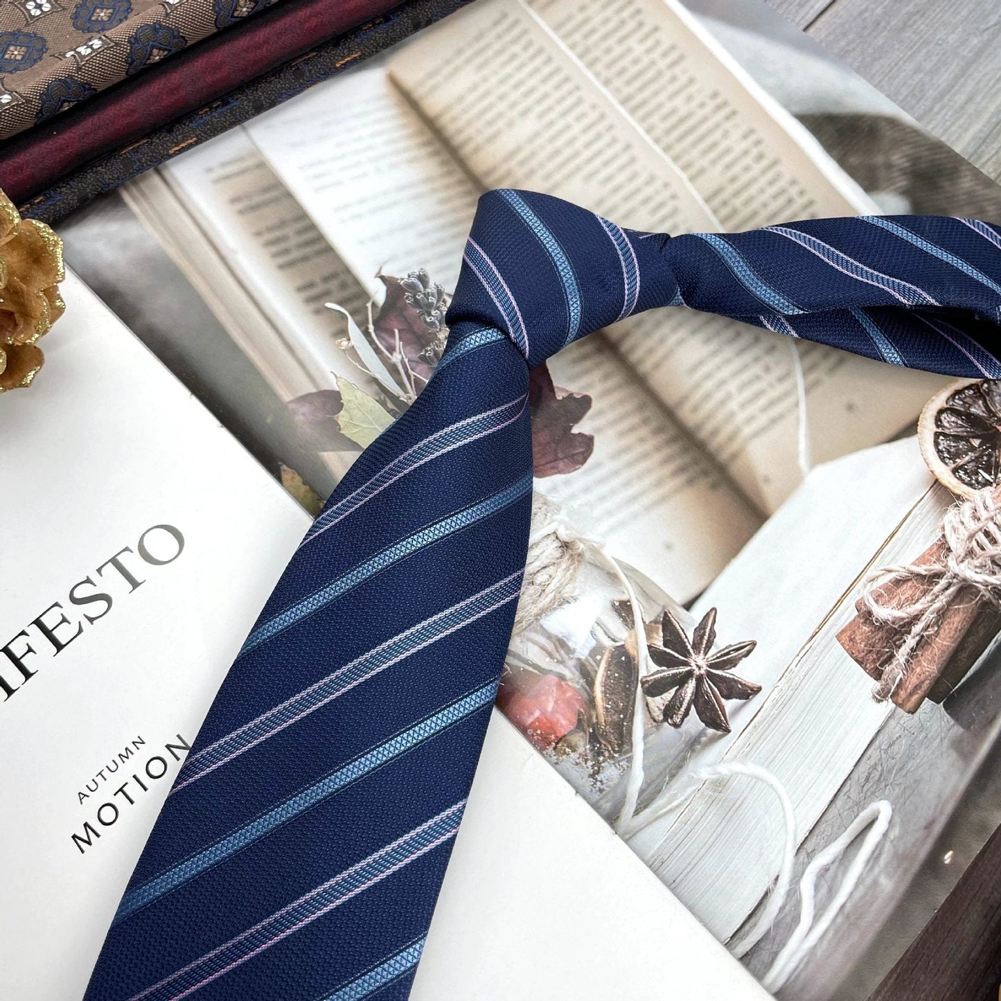 Men's Ties Retro Coffee Color Orange Red Striped Tie Hand Hit 8CM