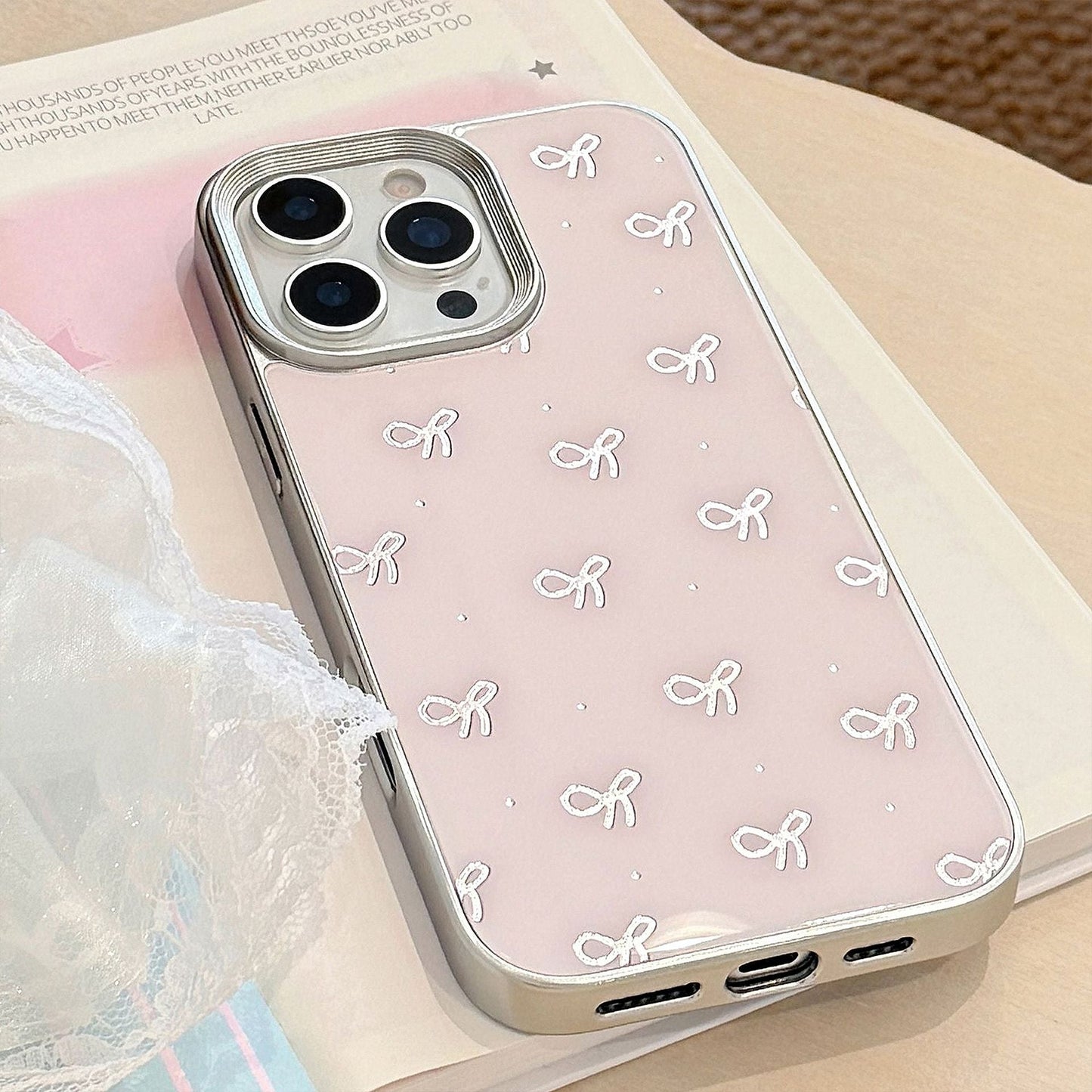 Gilt ins bow apple 16 mobile phone case for iPhone15 anti-drop 17pro max glass 14 sweet