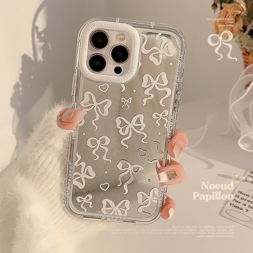 Espejo de lazo para 17ProMax funda de teléfono móvil Apple 16 estilo princesa de temperamento iPhone15 transparente 11 12