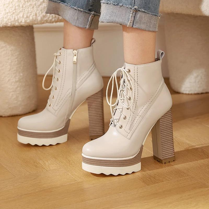 Women's Chunky Heel Waterproof Platform High Heel Boots