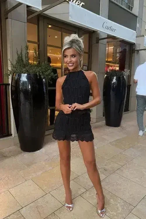 Women's Spring And Summer Backless Pleated Stripe Fabric Personalized