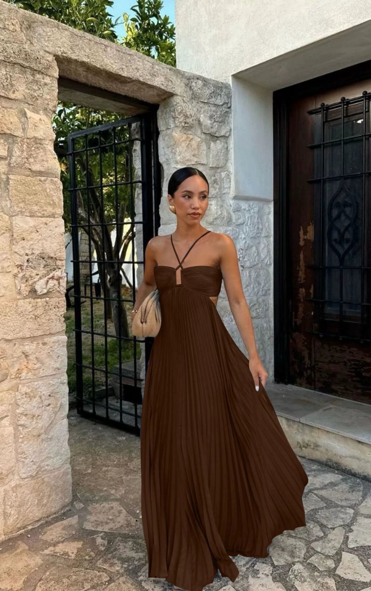 Pure Color Tube-top Pleated Sleeveless Sling Dress