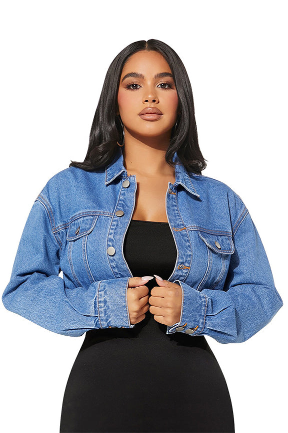 WOMEN FASHION DENIM CROP JACKET