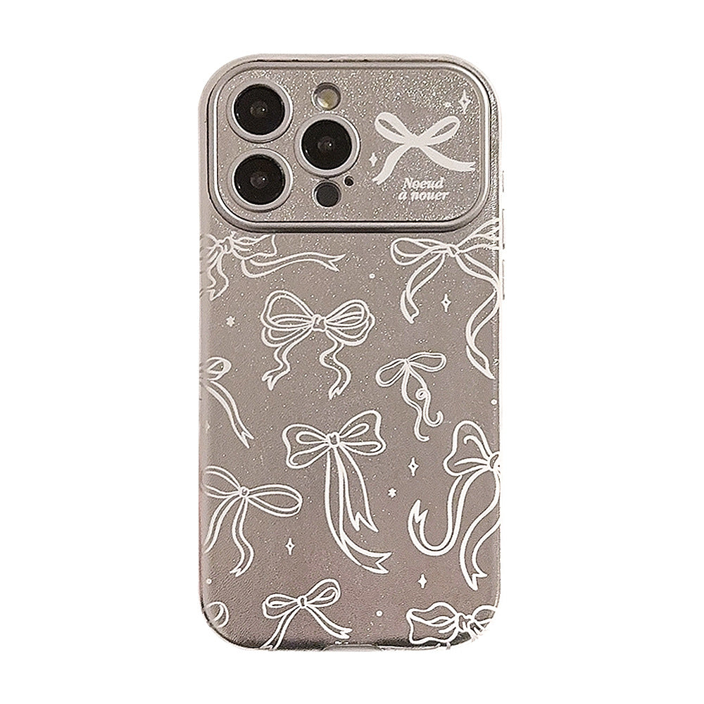 Estilo japonés y coreano adecuado para fundas de iPhone 16 Apple 15, funda de teléfono móvil 14 Pro Max con pantalla completa, lazo 17 de cuero, 12 galvanizado