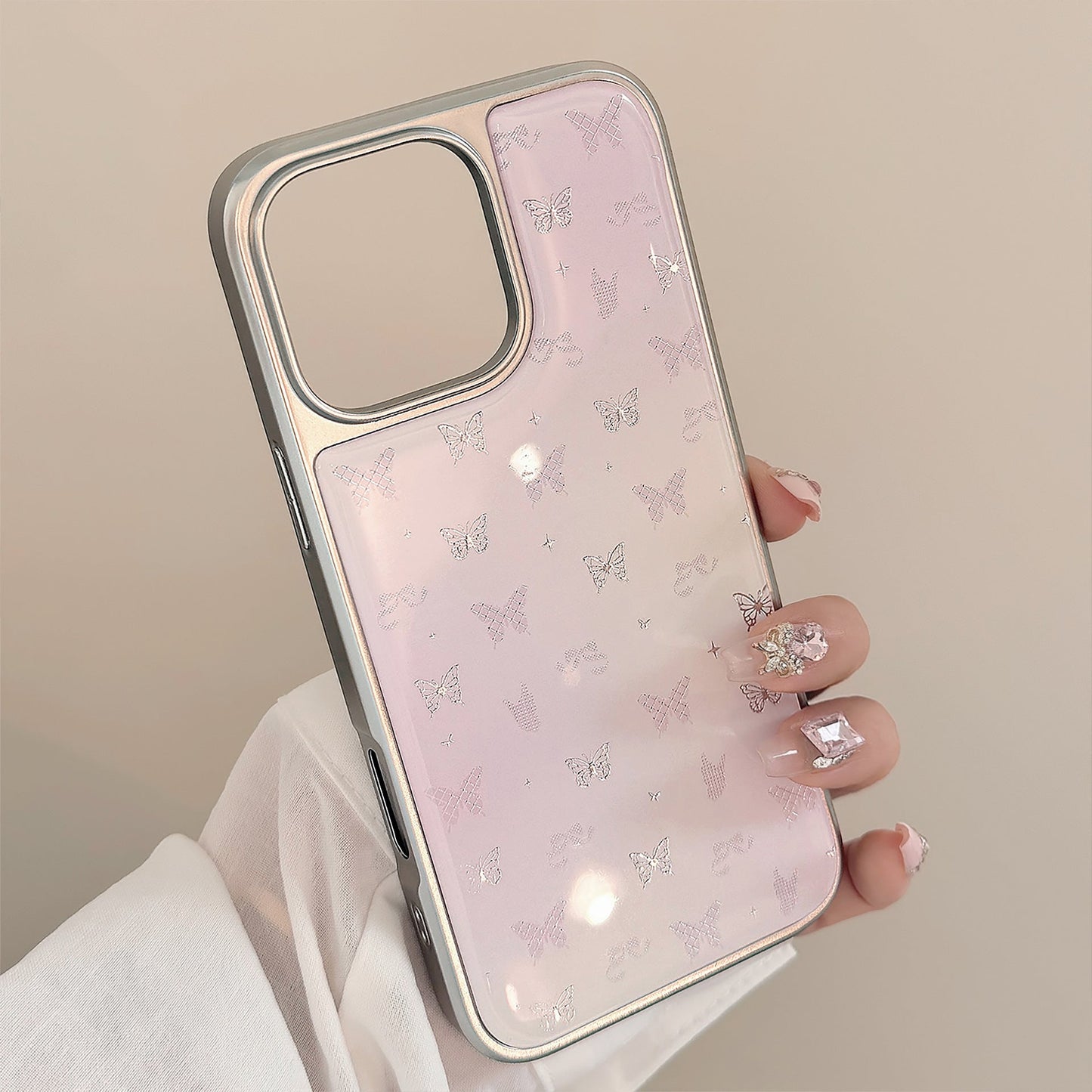 Funda de teléfono móvil iPhone 15 con purpurina en polvo, mariposa, manzana, 16 Pro Max, resina epoxi 17, adecuada para Huawei Mate 70.