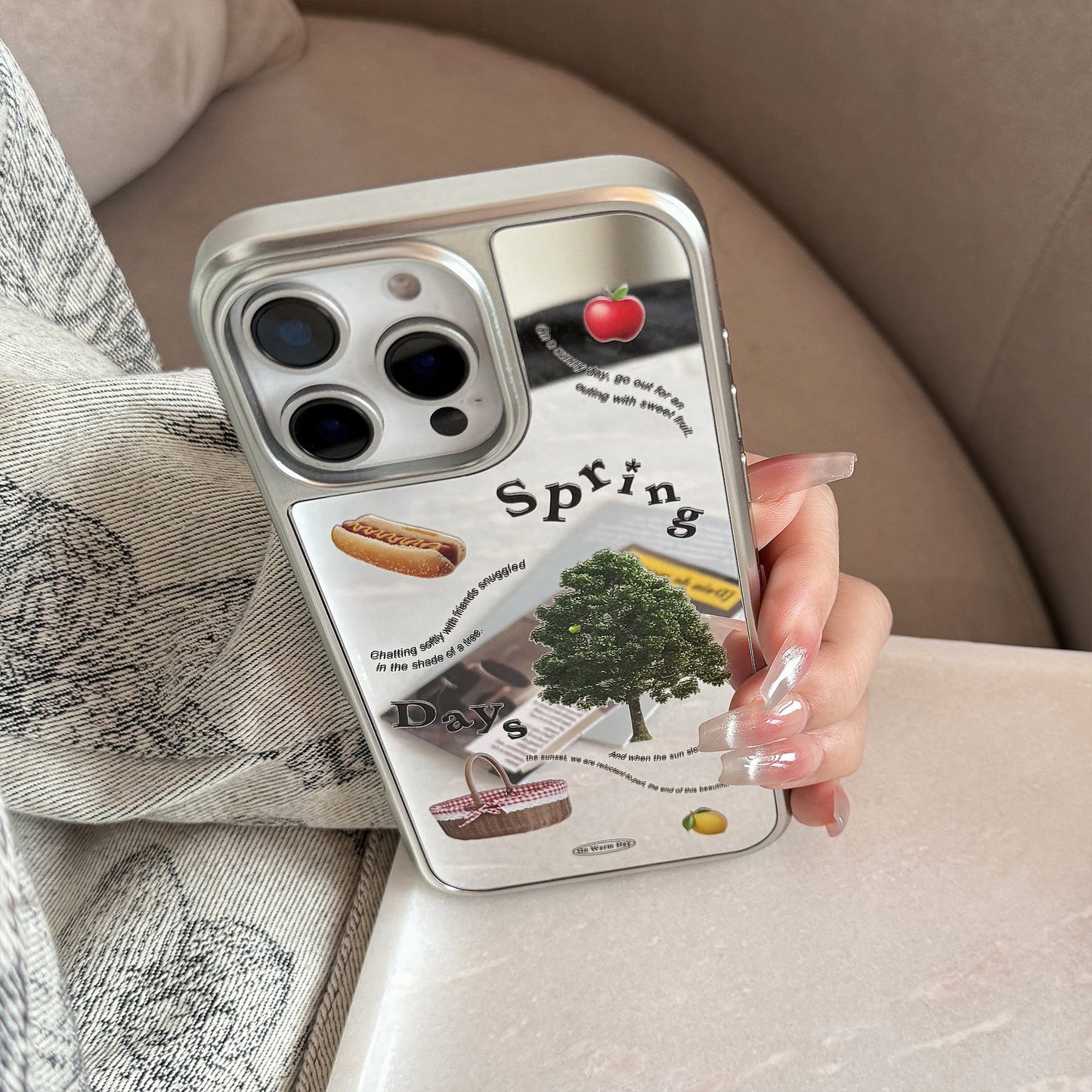 El picnic de primavera es adecuado para la funda de teléfono móvil Apple 15promax, espejo iPhone16, galvanoplastia dura 14, Huawei coreano.