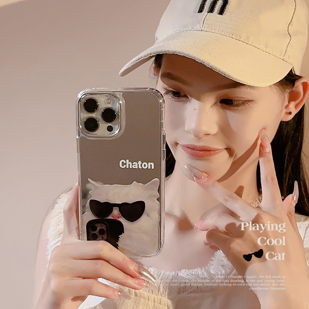 Gafas de sol gato genial iPhone17 es adecuado para funda de teléfono móvil Apple 16promax 11 divertido nicho 12 espejo 15 generación