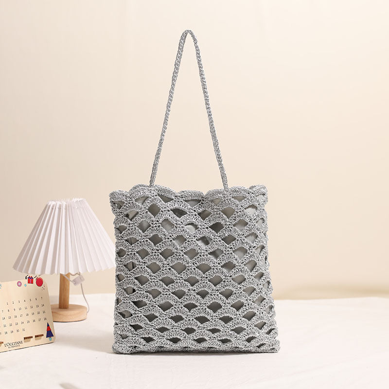 Hollowed out Shoulder Straw Bag Wave Pattern Straw Bag Woven Bag Vacation Beach Bag Niche Design Women Bags