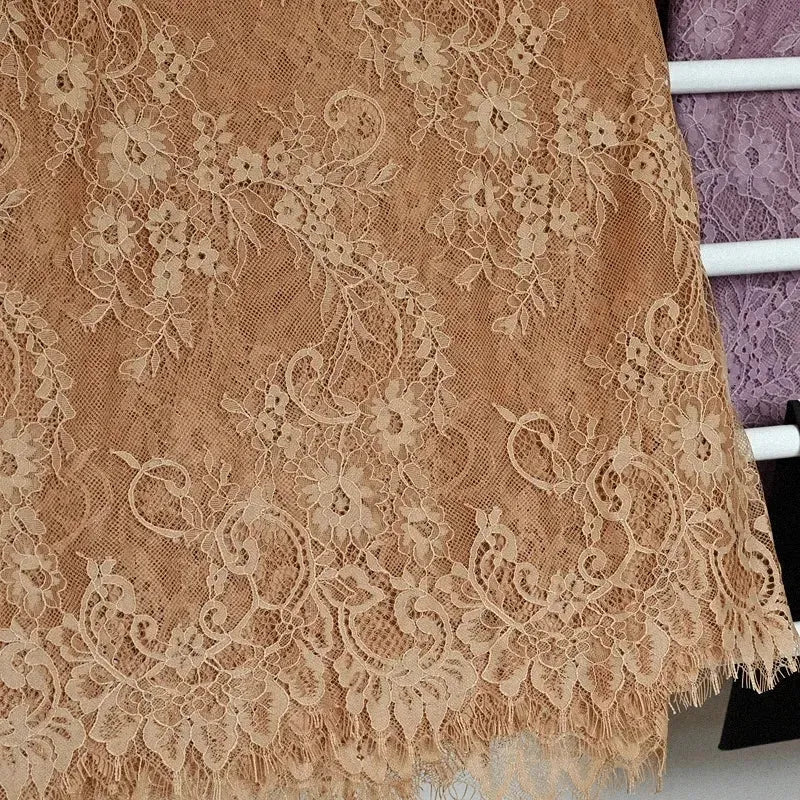 3Meters/lot Off White French Chantilly Lace Fabric , Eyelash Embroidery Lace Craft Bridal Veil Lace Accessory 150cm Width