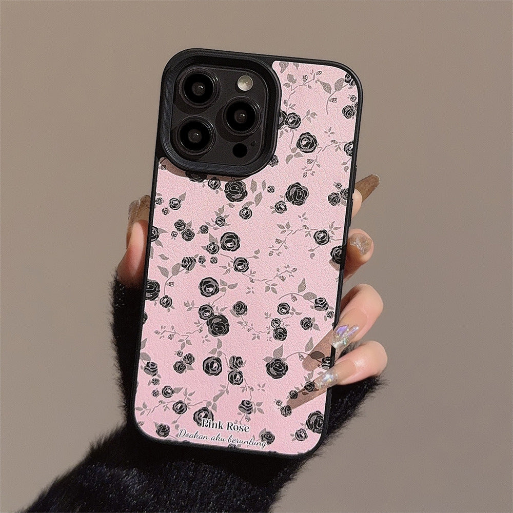 Funda para teléfono móvil Black Rose Flower Apple 15 17promax Polvo suave 11 Adecuada para iPhone16 Cortex 12 Premium