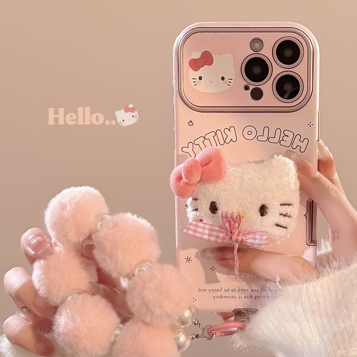 Bonita funda de cuero para iPhone 16promax de gato con lazo rosa, con pulsera de Apple 15 tridimensional, 14, 17