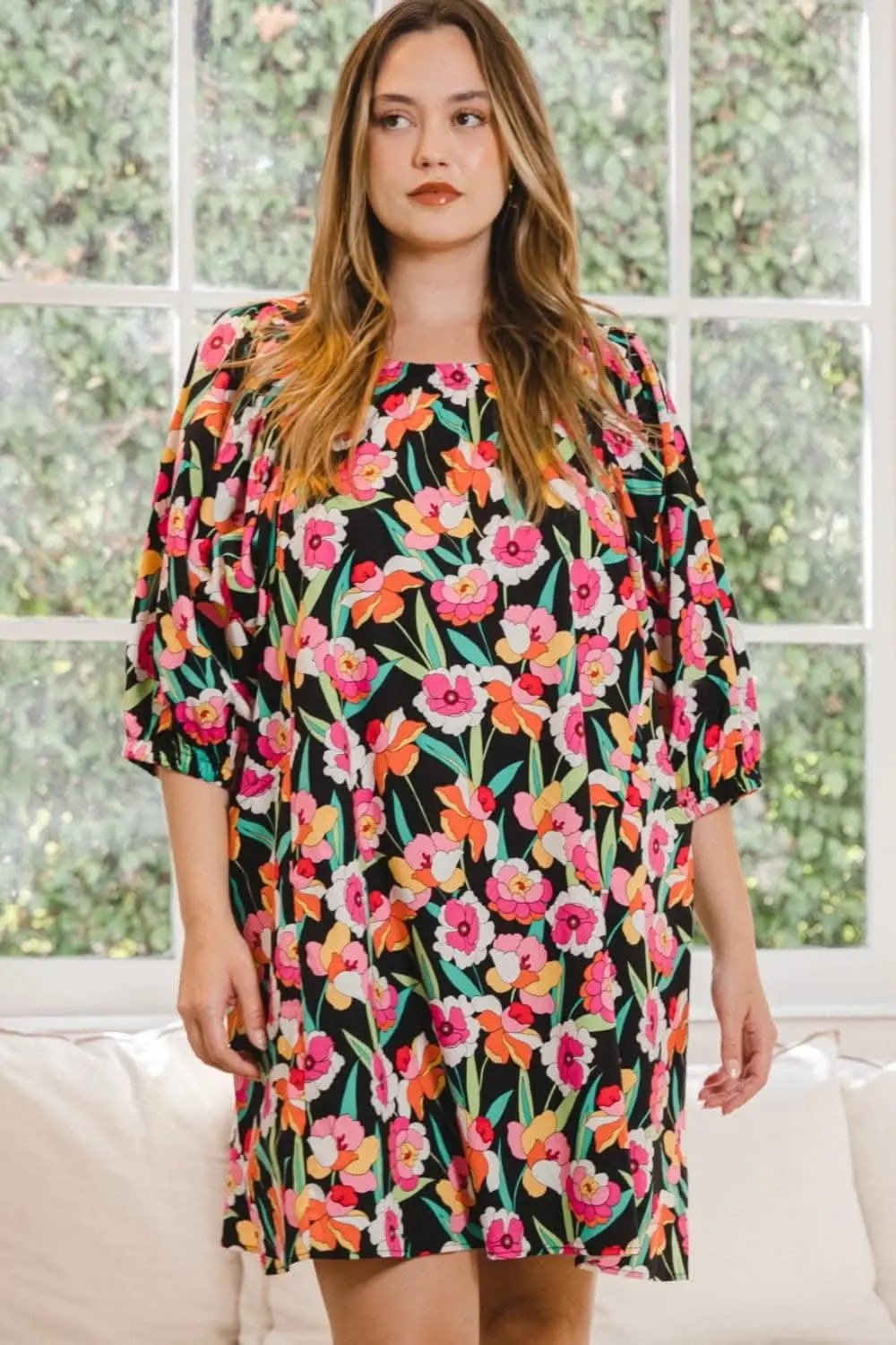 Dresses Trendsi ODDI Full Size Floral Puff Sleeve Mini Dress Delig