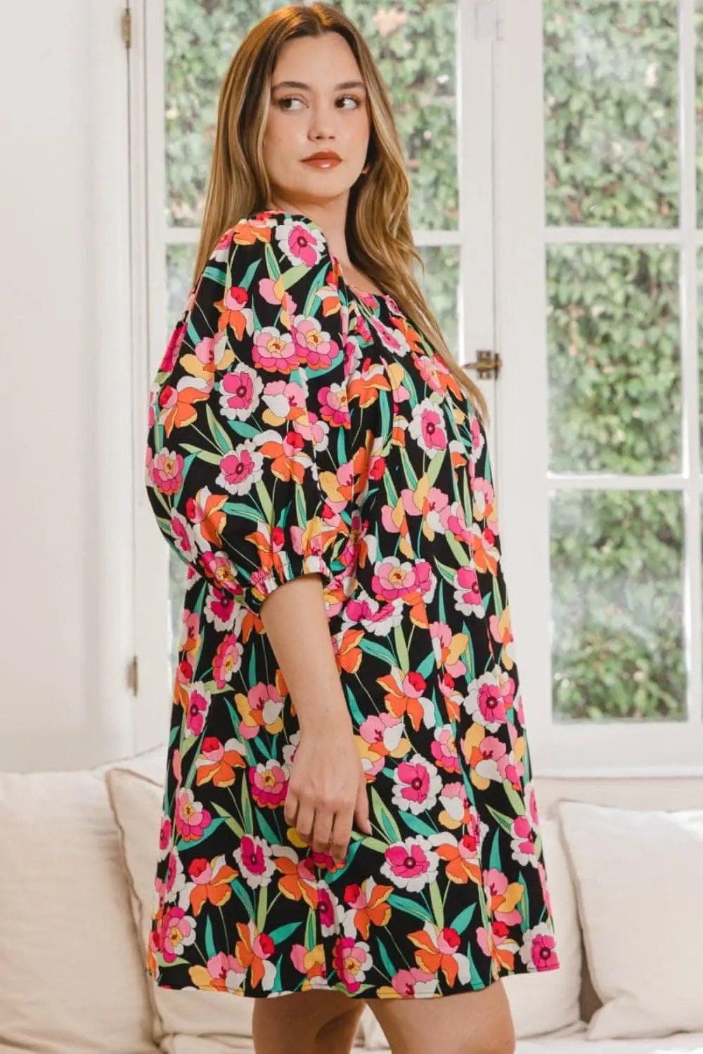 Dresses Trendsi ODDI Full Size Floral Puff Sleeve Mini Dress Delig