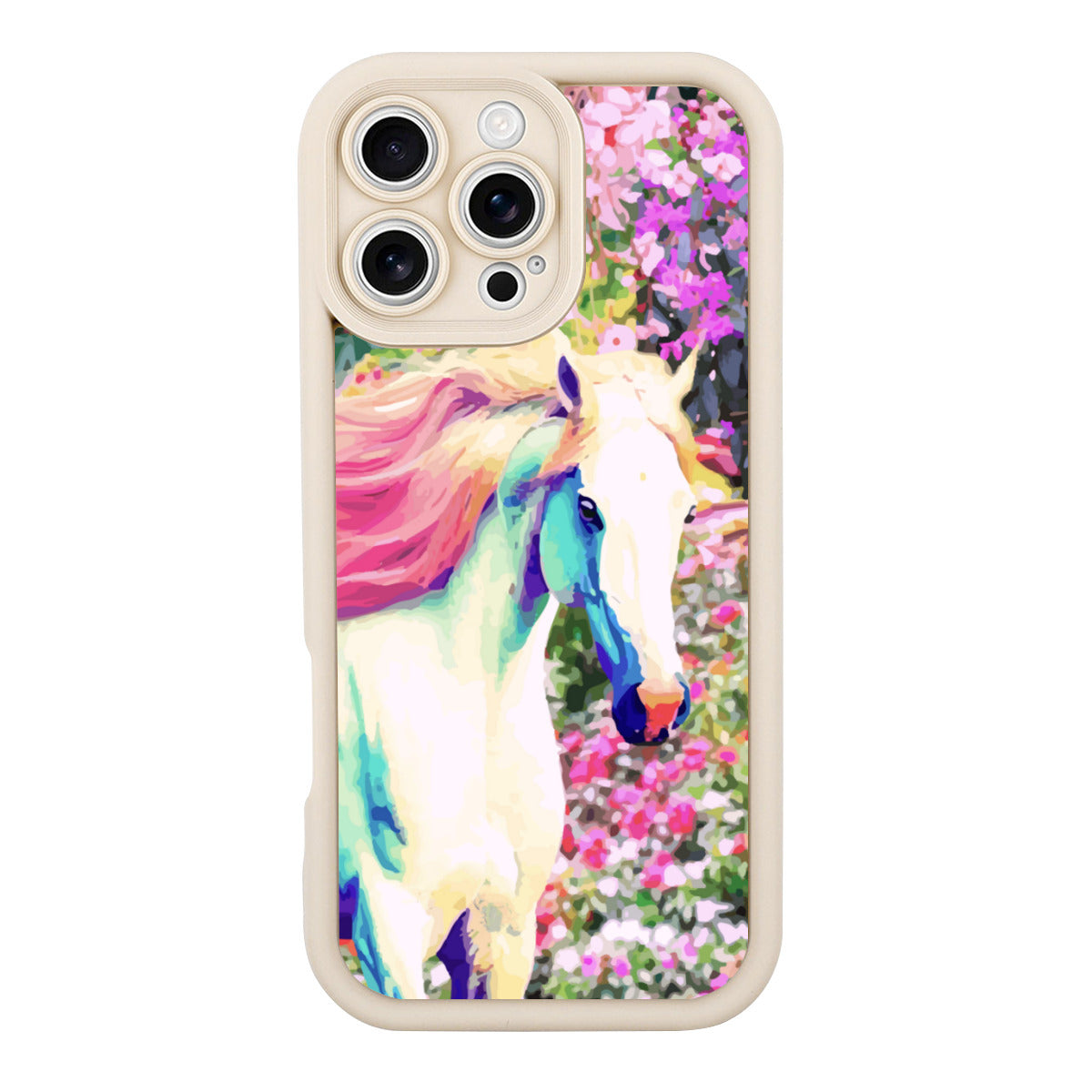 White Horse with Floral Background iPhone 16promax Mobile Phone Case